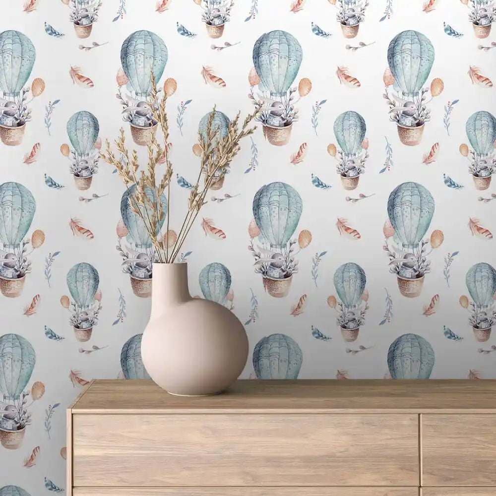 Boho Hot Air Balloons and Feathers Peel & Stick Wallpaper – Boho Rainbow 0019
