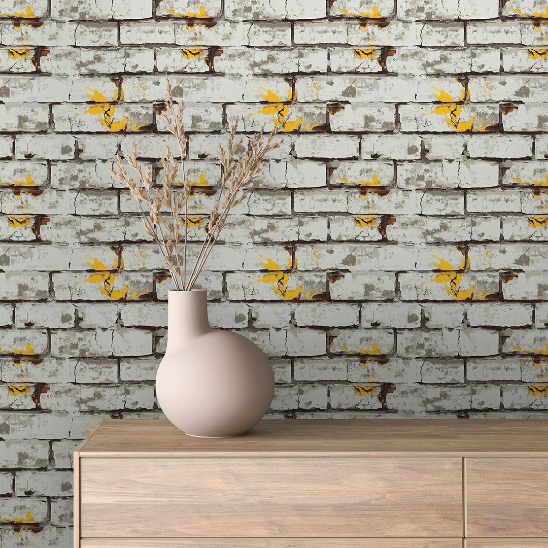 White Yellow Splatter Brick 0028