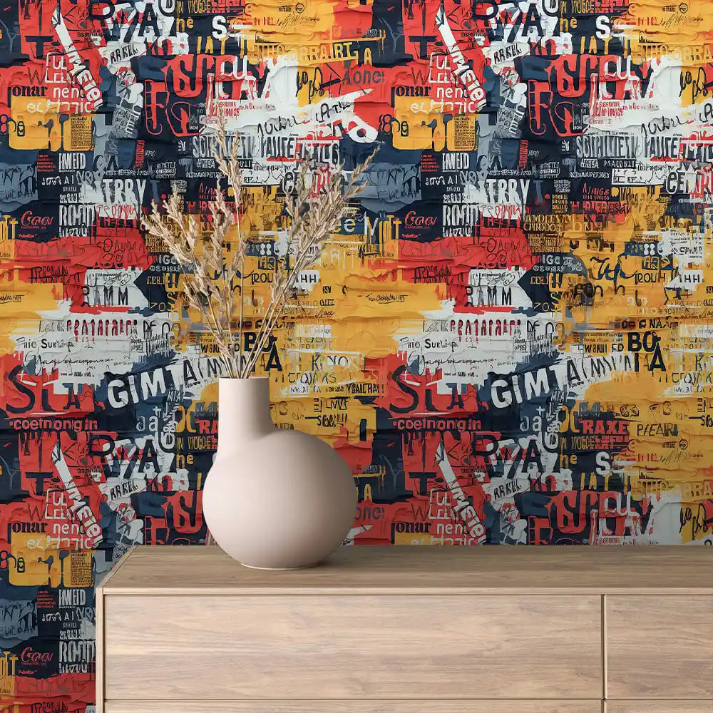 Bold Poster Type Collage Peel & Stick Wallpaper – Collage 0001