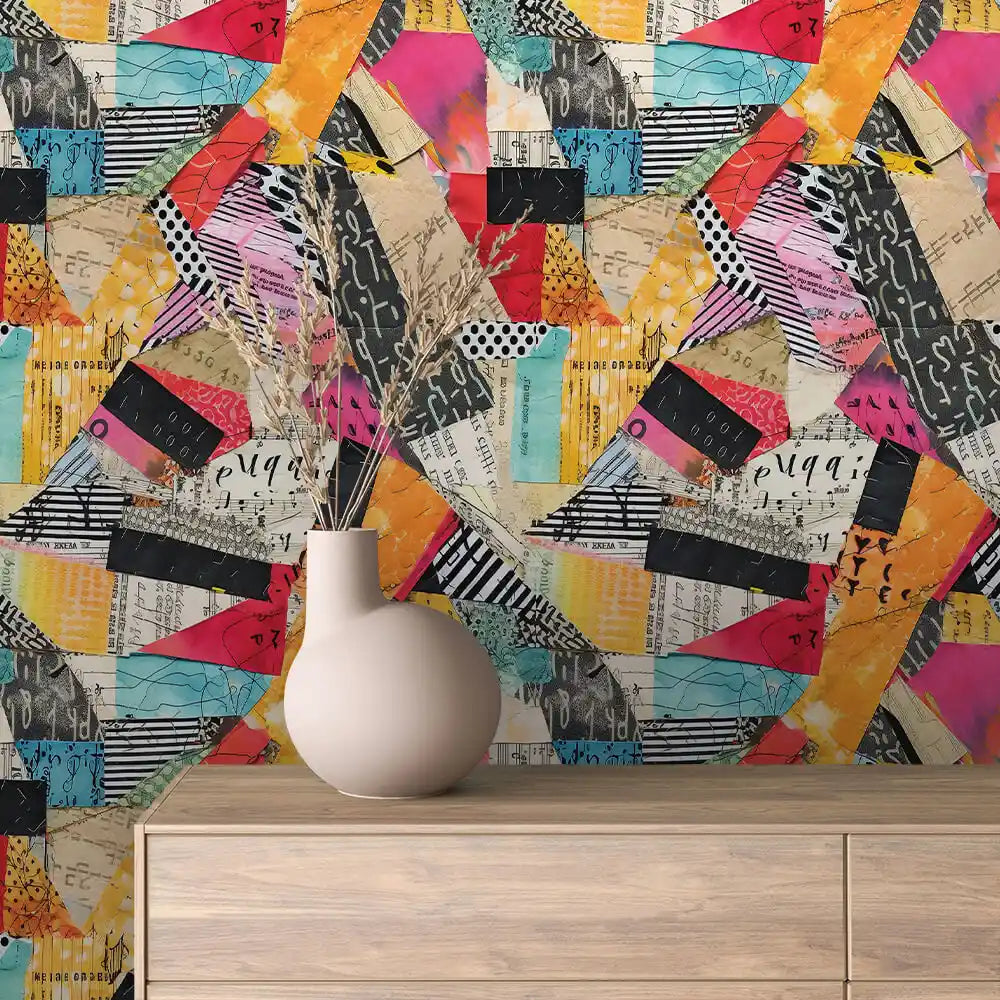 Angular Paper Scrap Collage Peel & Stick Wallpaper – Collage 0002