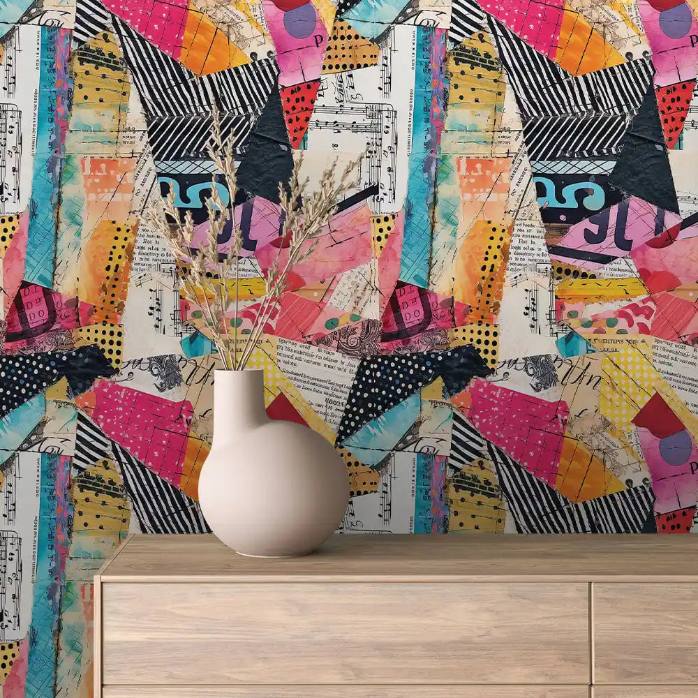 Pastel Geometric Paper Collage Peel & Stick Wallpaper – Collage 0004