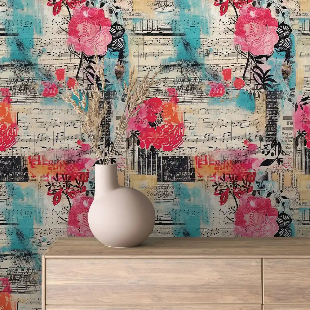 Magenta Rose Score Collage Peel & Stick Wallpaper – Collage 0012