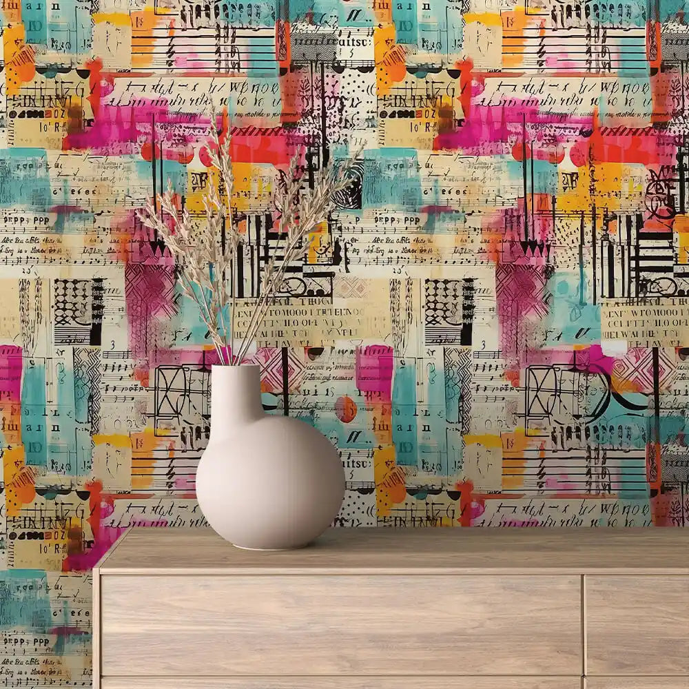 Bright Brushstroke Score Collage Peel & Stick Wallpaper – Collage 0014