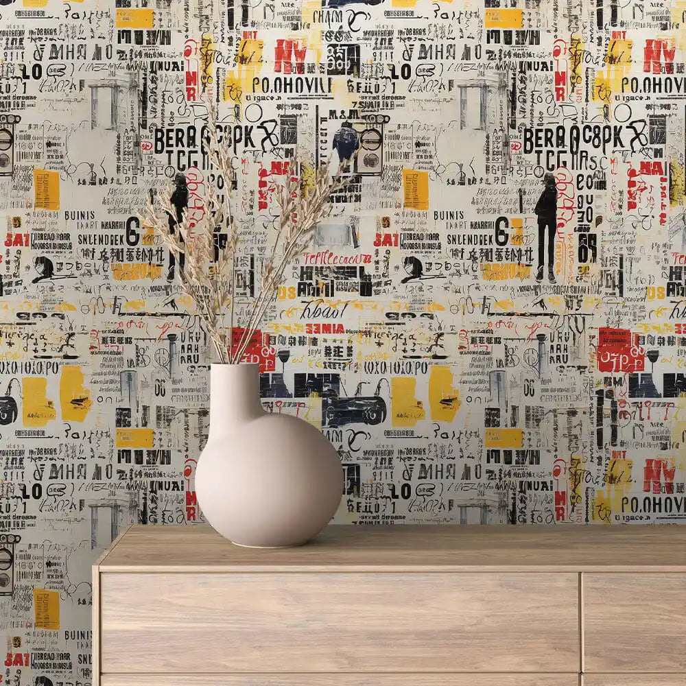 Letterpress Type Collage Peel & Stick Wallpaper – Collage 0018