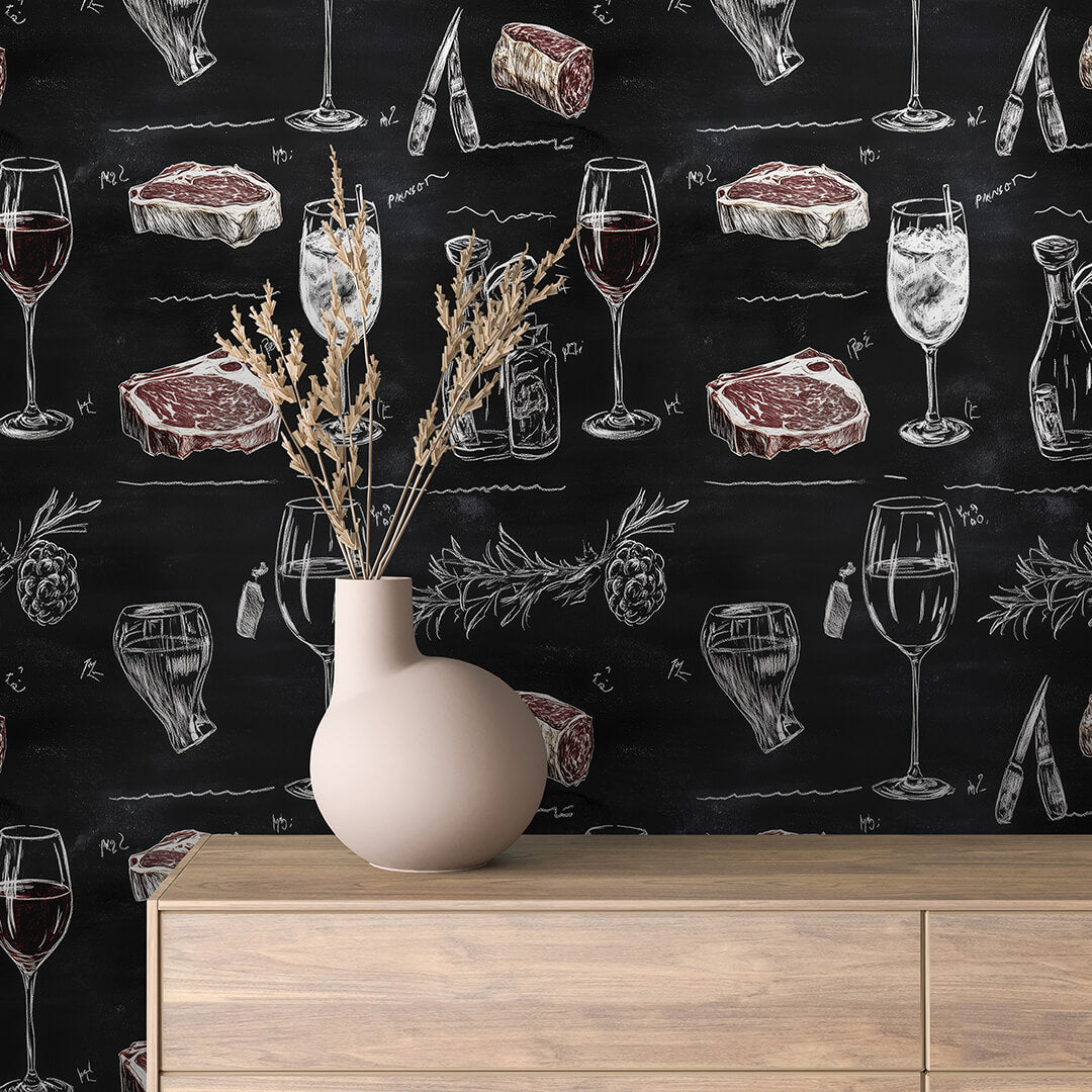 Butcher Shop Chalkboard Wallpaper mockup