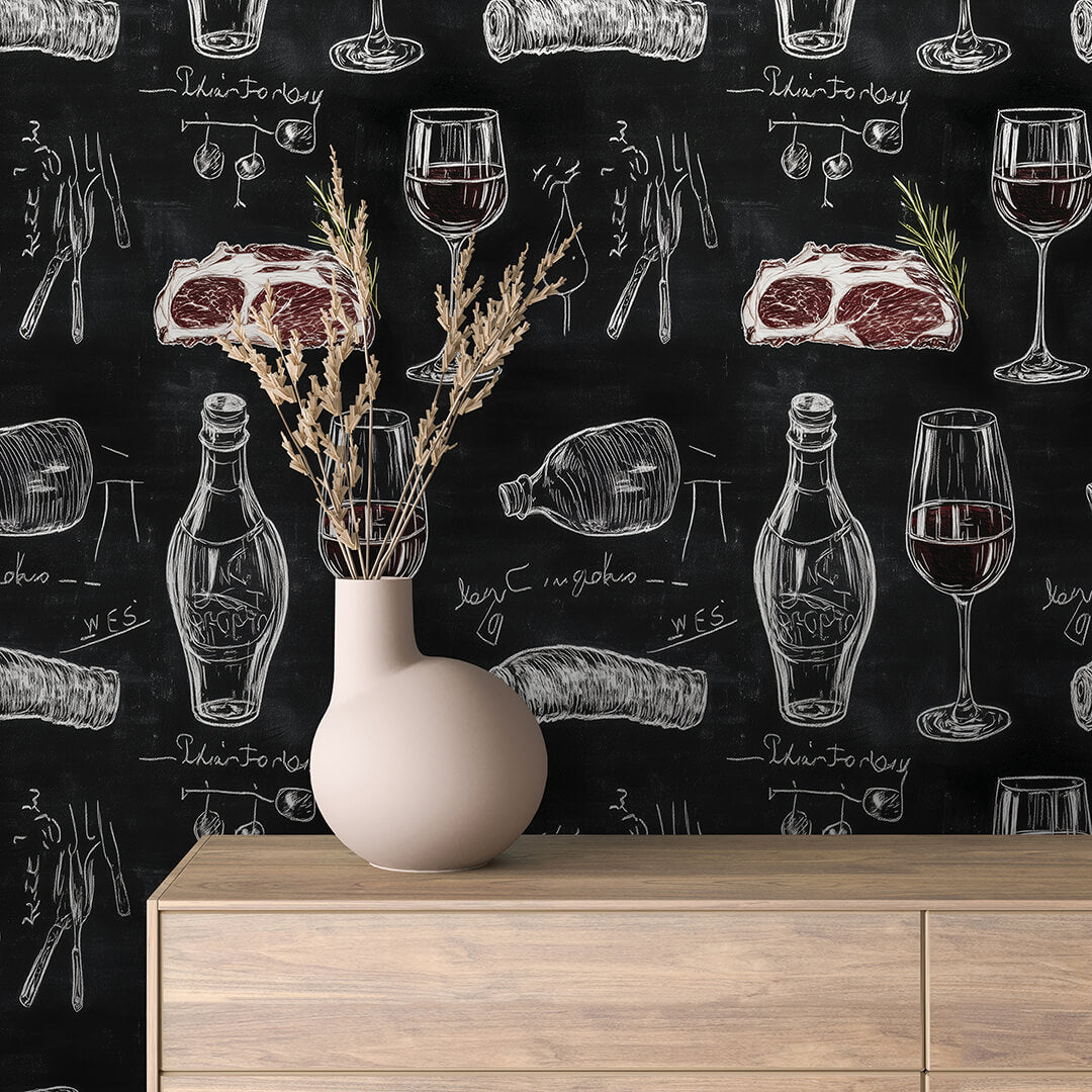Bistro Fine Dining Chalkboard Wallpaper mockup