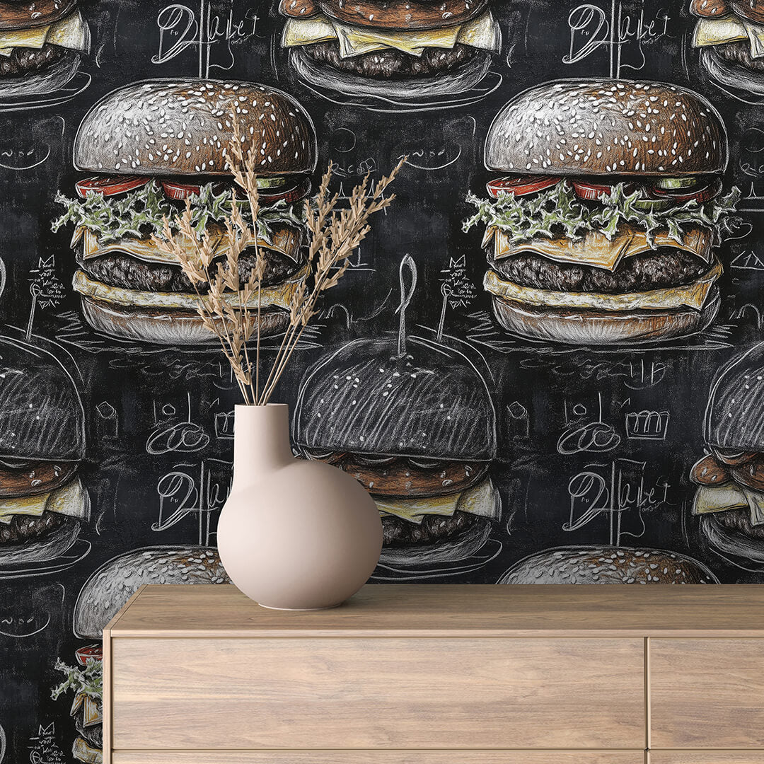 Loaded Gourmet Burger Chalkboard Wallpaper mockup