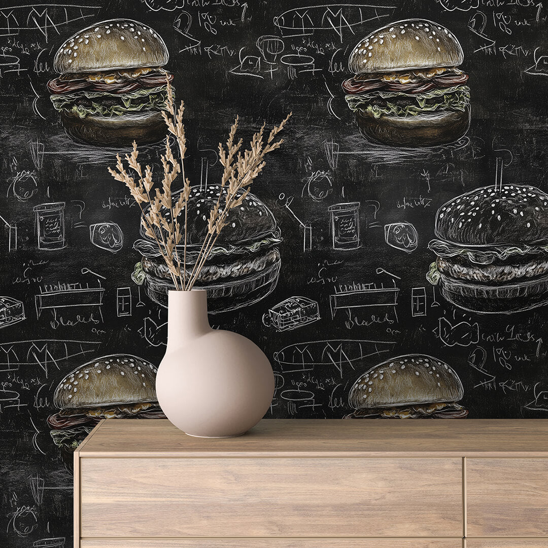 Deluxe Double Burger Chalkboard Wallpaper mockup