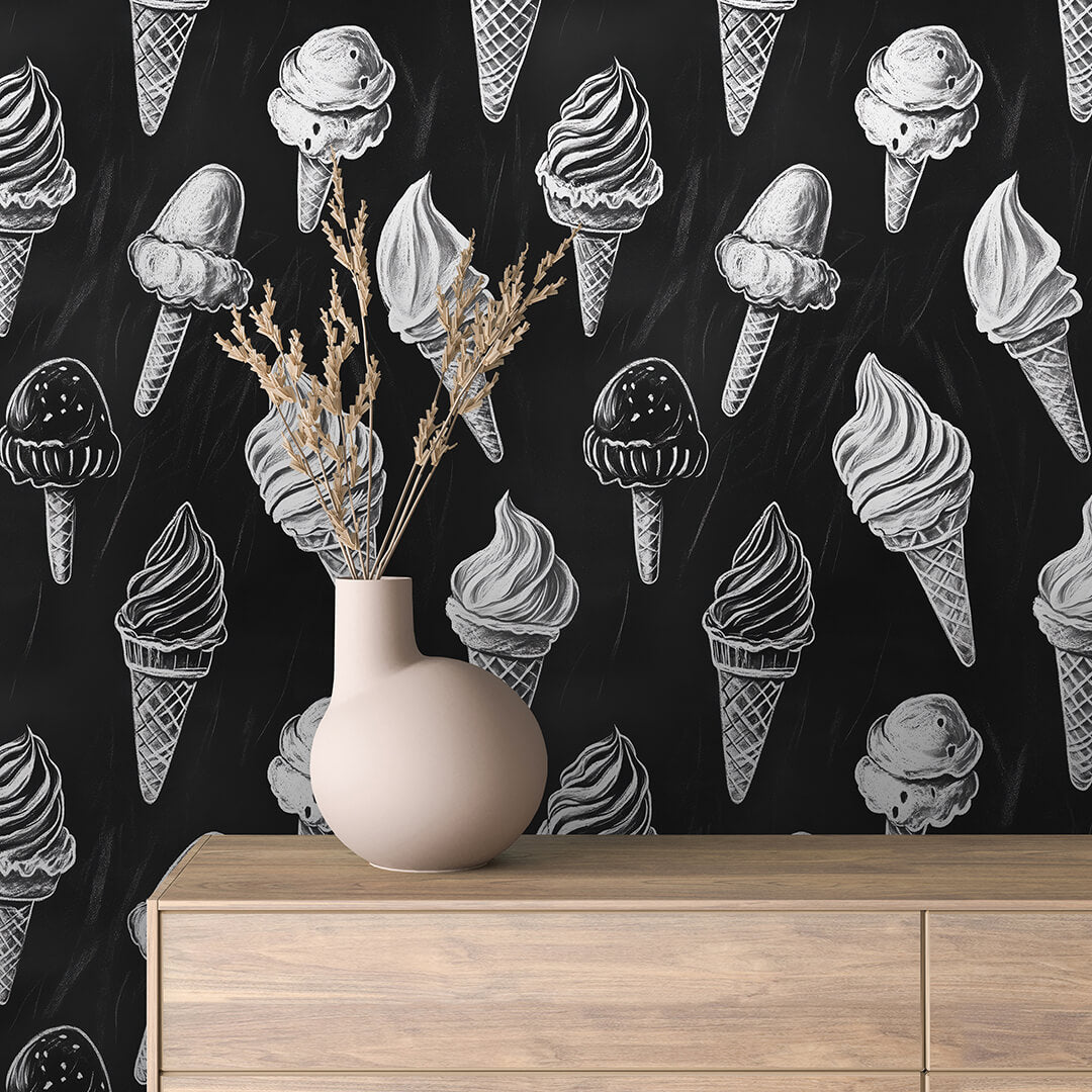 Ice Cream Cone Chalkboard Wallpaper mockup
