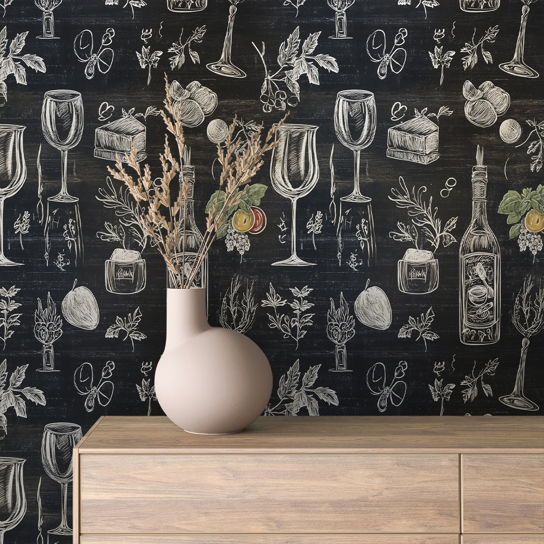 Fine Dining Wine and Cheese Chalkboard Wallpaper mockup