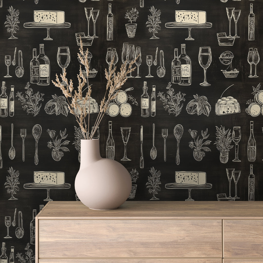 Italian Trattoria Wine and Cheese Wallpaper mockup