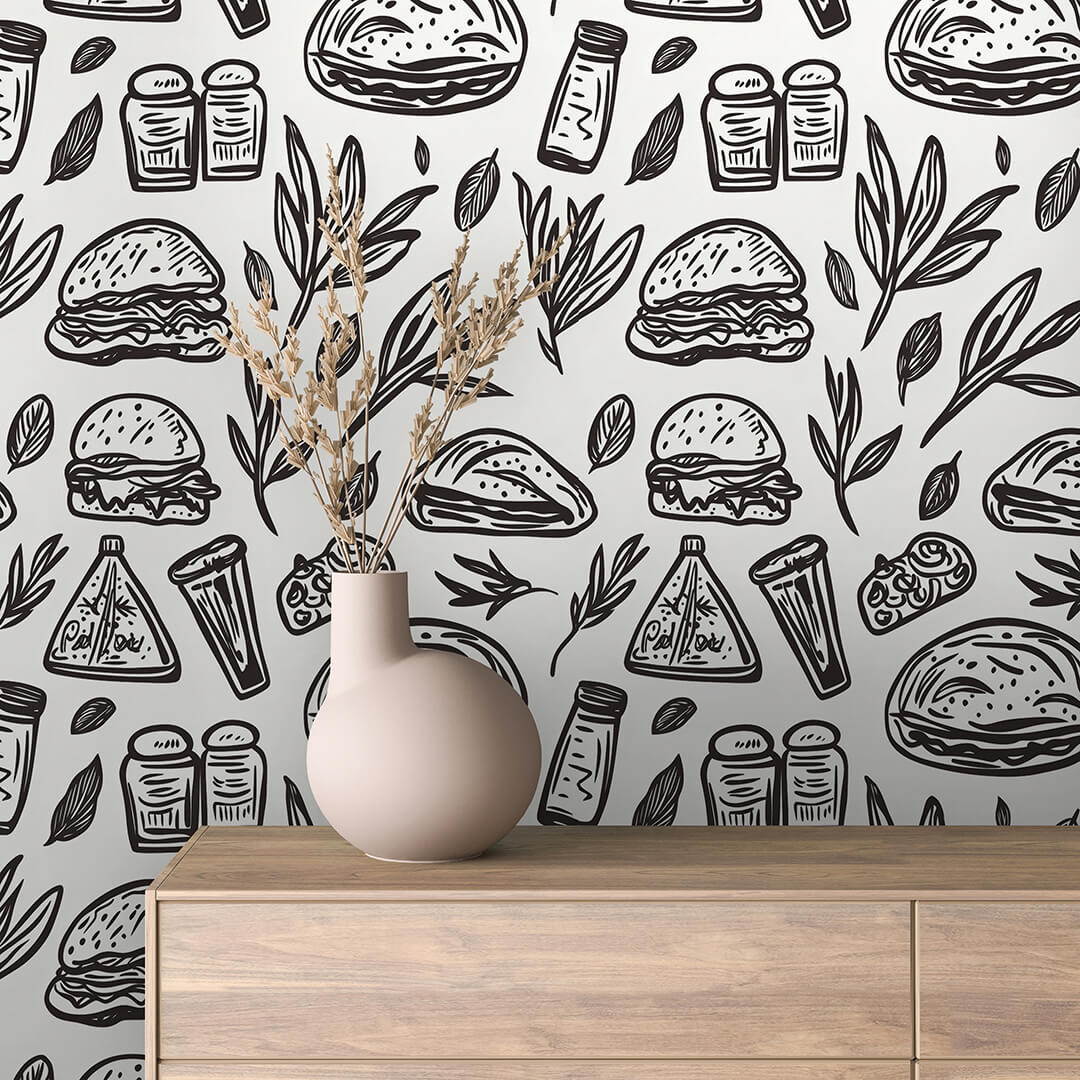 Modern Deli Sandwich Line Art Wallpaper mockup