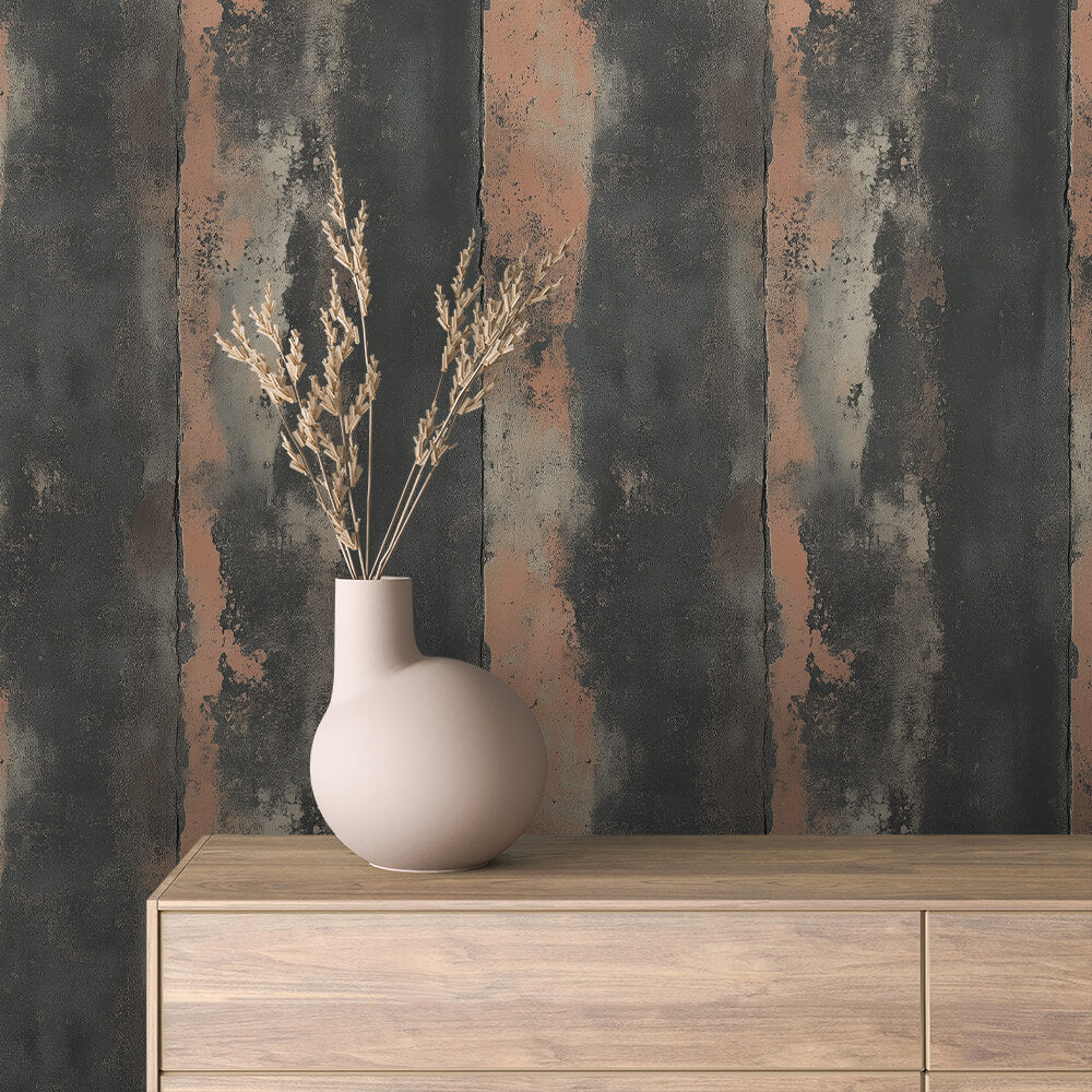 Charcoal Copper Patina Panel Peel & Stick Wallpaper – Concrete 0064