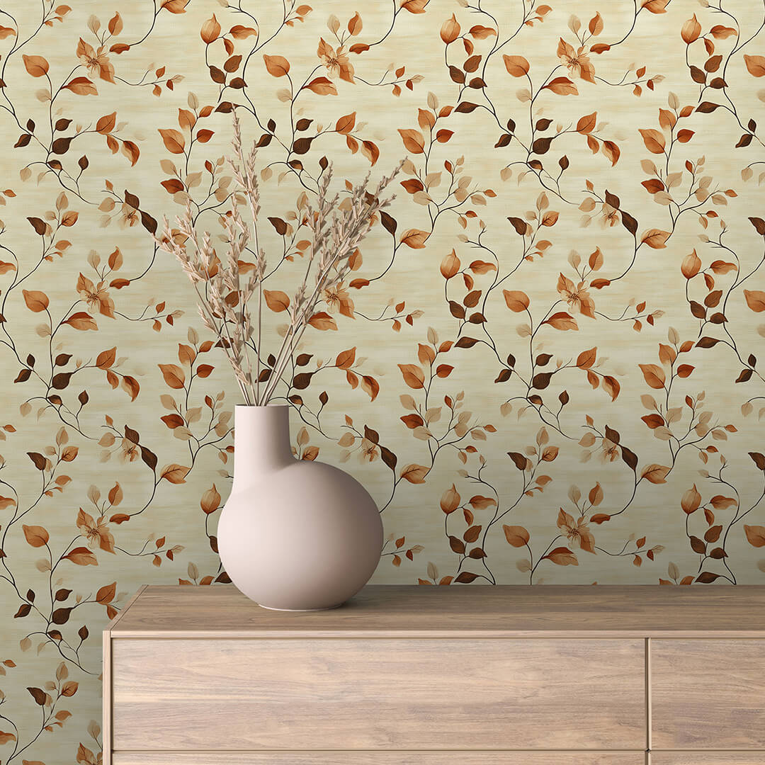 Autumn Rust Leaf Vine Wallpaper Floral 0002