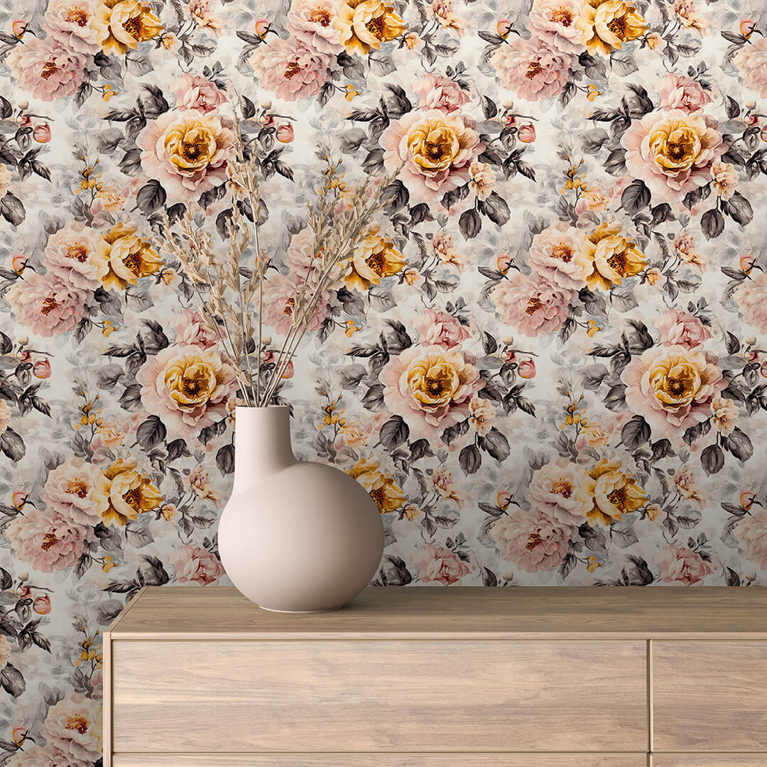 Scattered Blush Vintage Rose Wallpaper Floral 0003