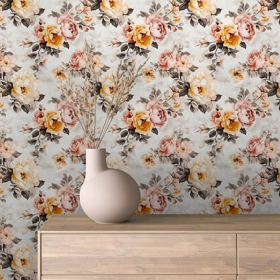 Clustered Blush Vintage Rose Wallpaper Floral 0004