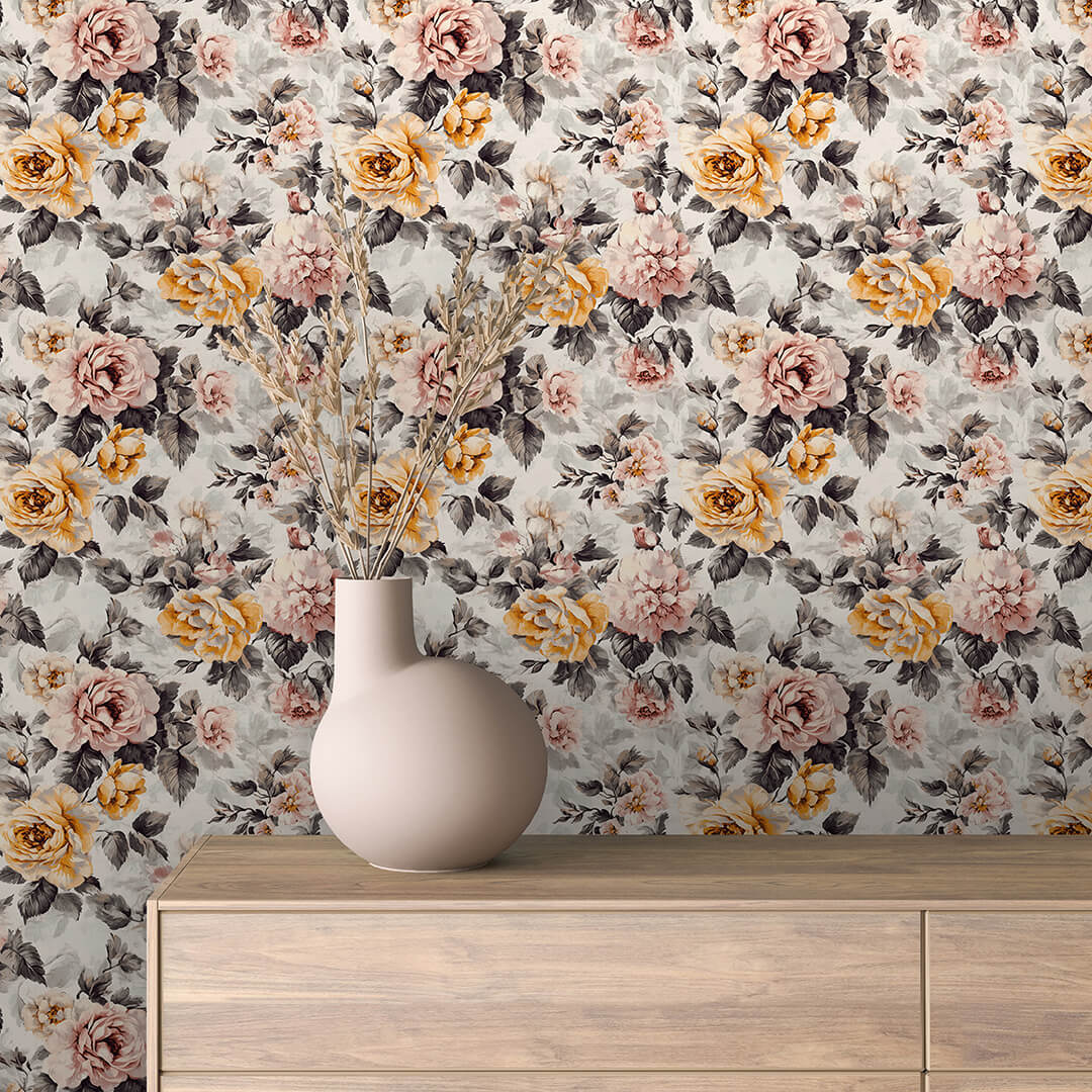 Diagonal Vintage Rose Wallpaper Floral 0006