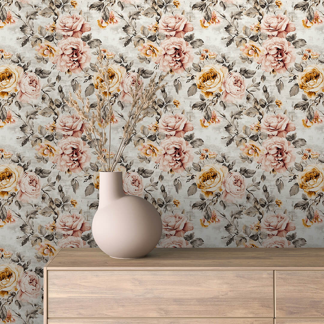 Painterly Vintage Rose Wallpaper Floral 0007
