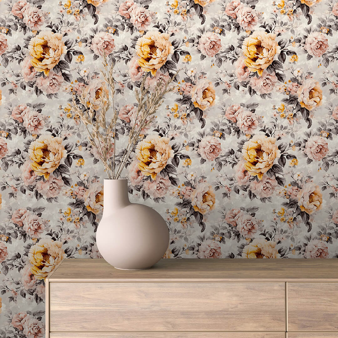 Oversized Golden Peony Vintage Peel & Stick Wallpaper – Floral 0008