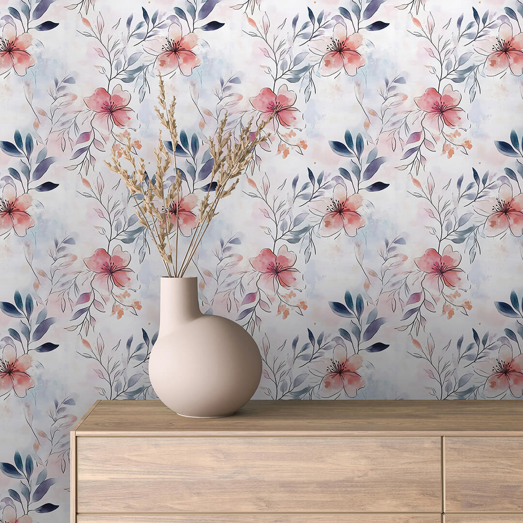 Dusty Blue Pastel Watercolor Floral Wallpaper Floral 0009