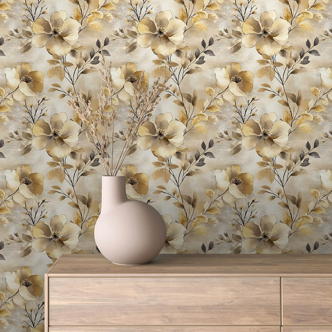Amber Painterly Floral Wallpaper Floral 0013