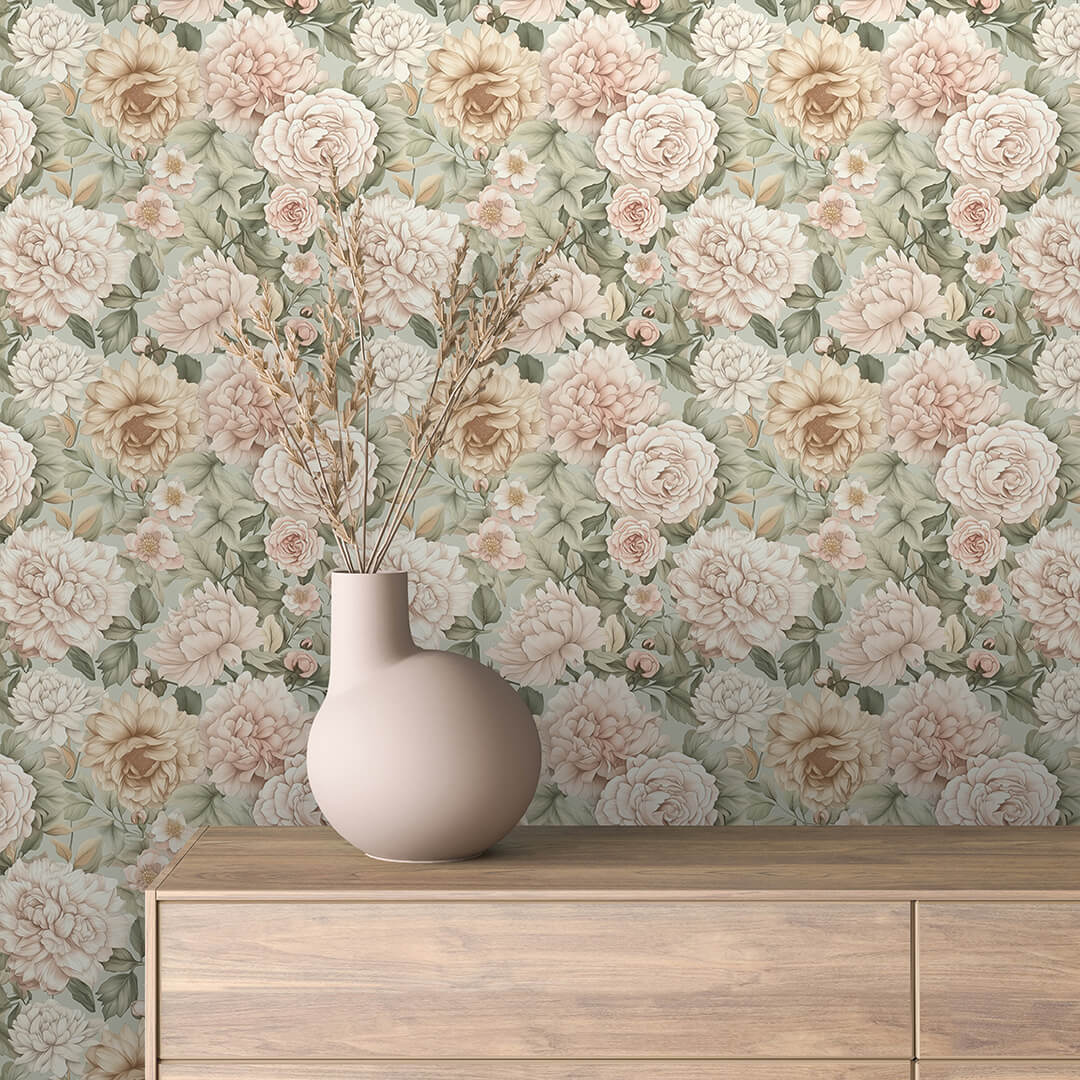 Sage Blush Peony Bouquet Wallpaper Floral 0015