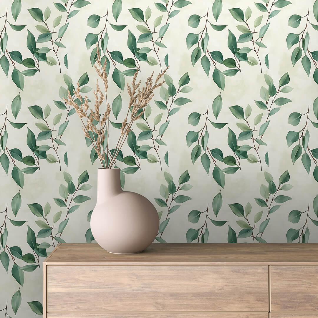 Sage Eucalyptus Leaf Vine Wallpaper Floral 0020