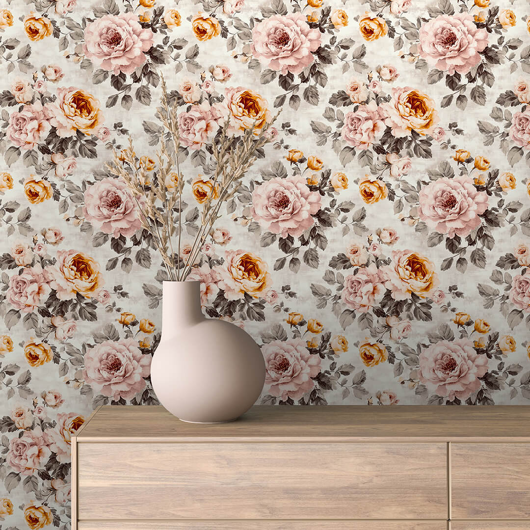 Blush Amber Vintage Rose Wallpaper Floral 0024