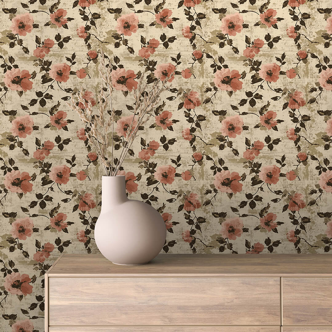 Distressed Pink Wild Rose Wallpaper Floral 0026