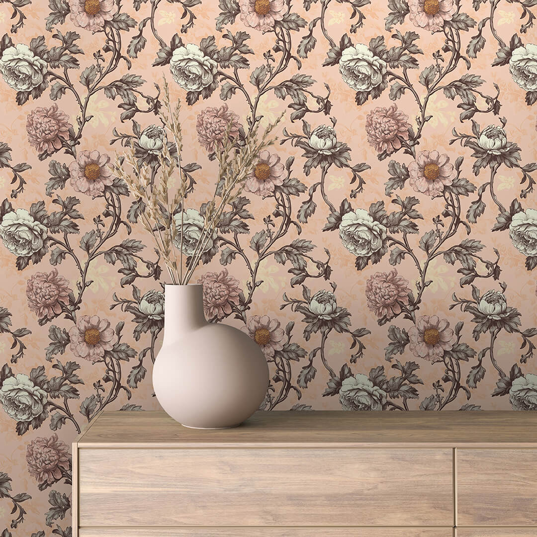 Peach Vintage Floral Vine Wallpaper Floral 0027