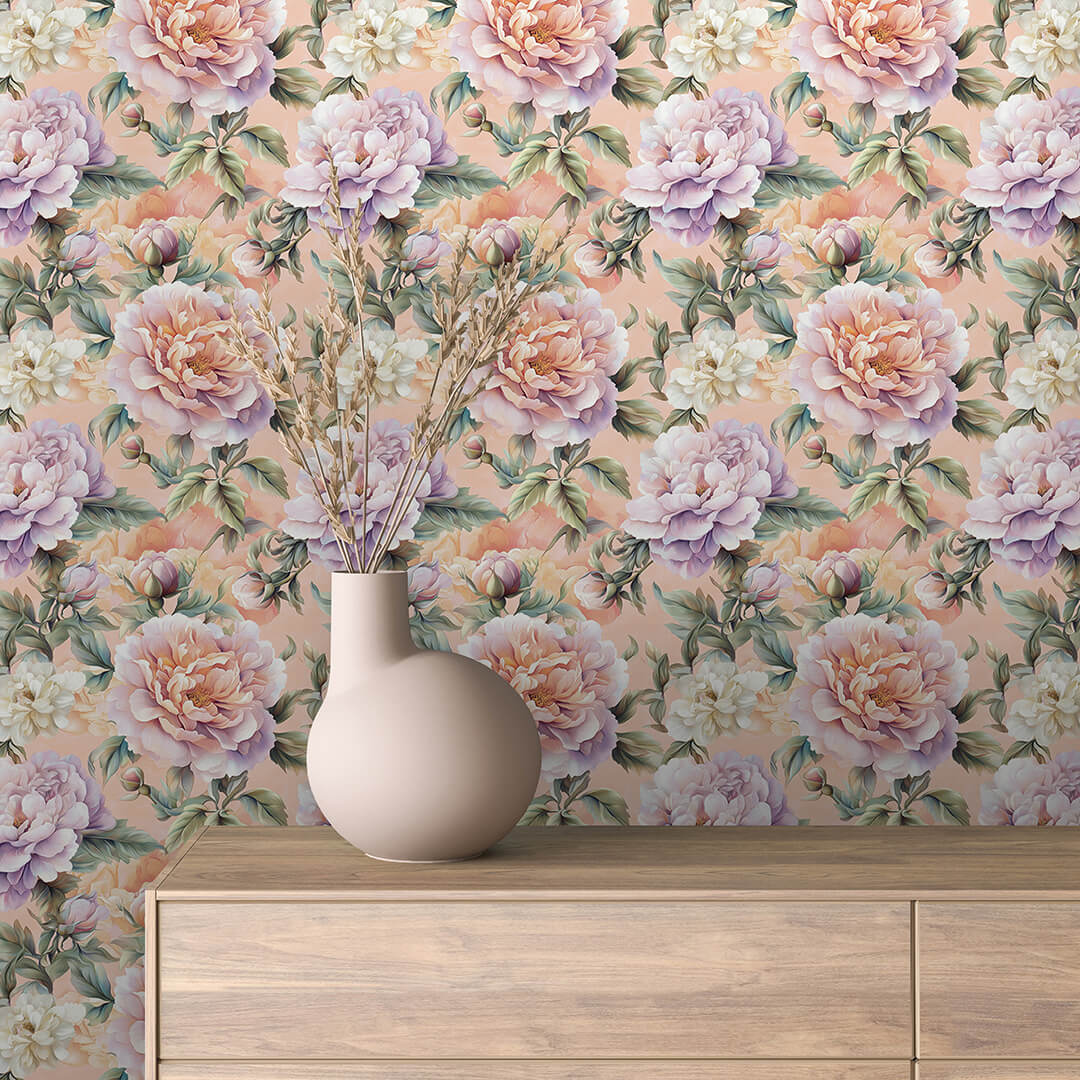 Lavender Peach Peony Wallpaper Floral 0028