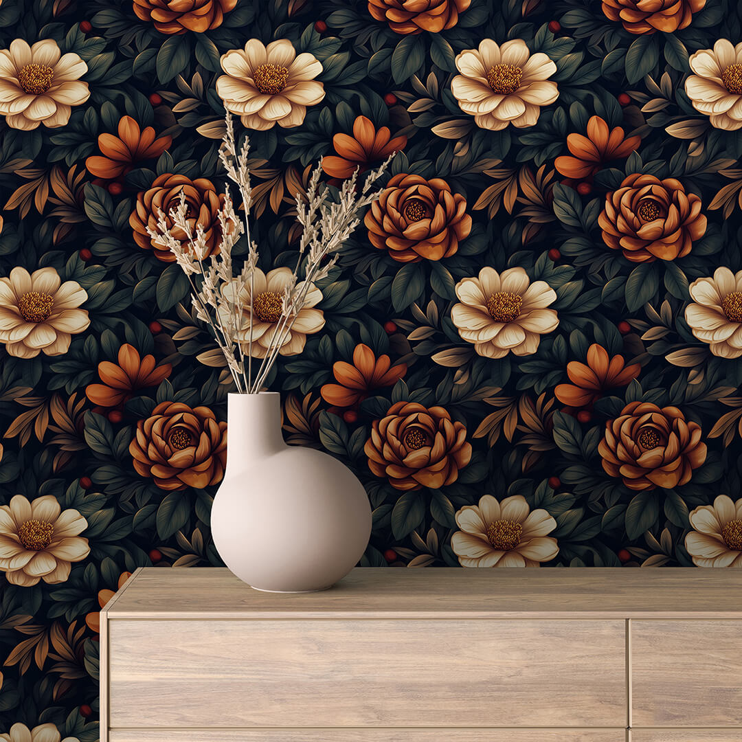 Black Rust Cream Rose Wallpaper Floral 0032