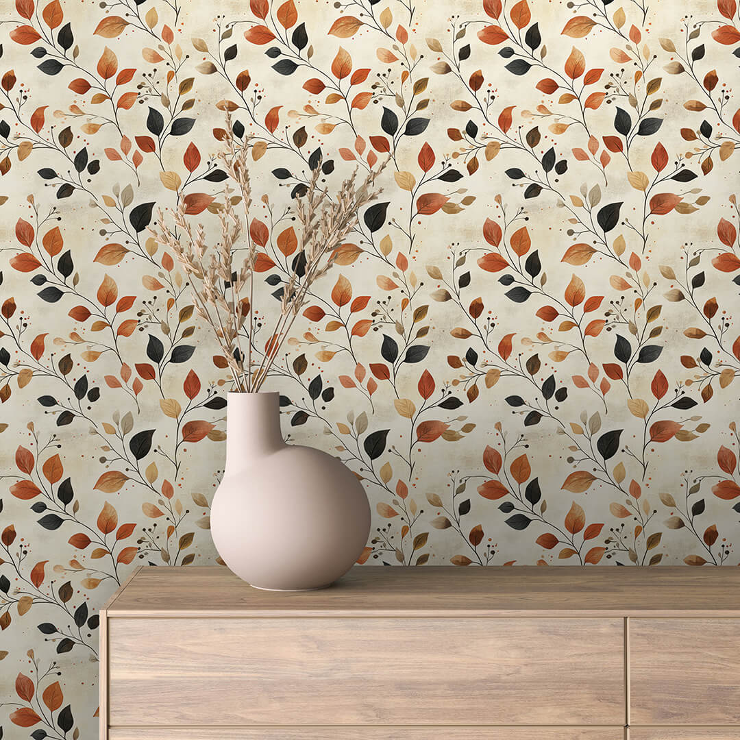 Black Rust Leaf Vine Wallpaper Floral 0040