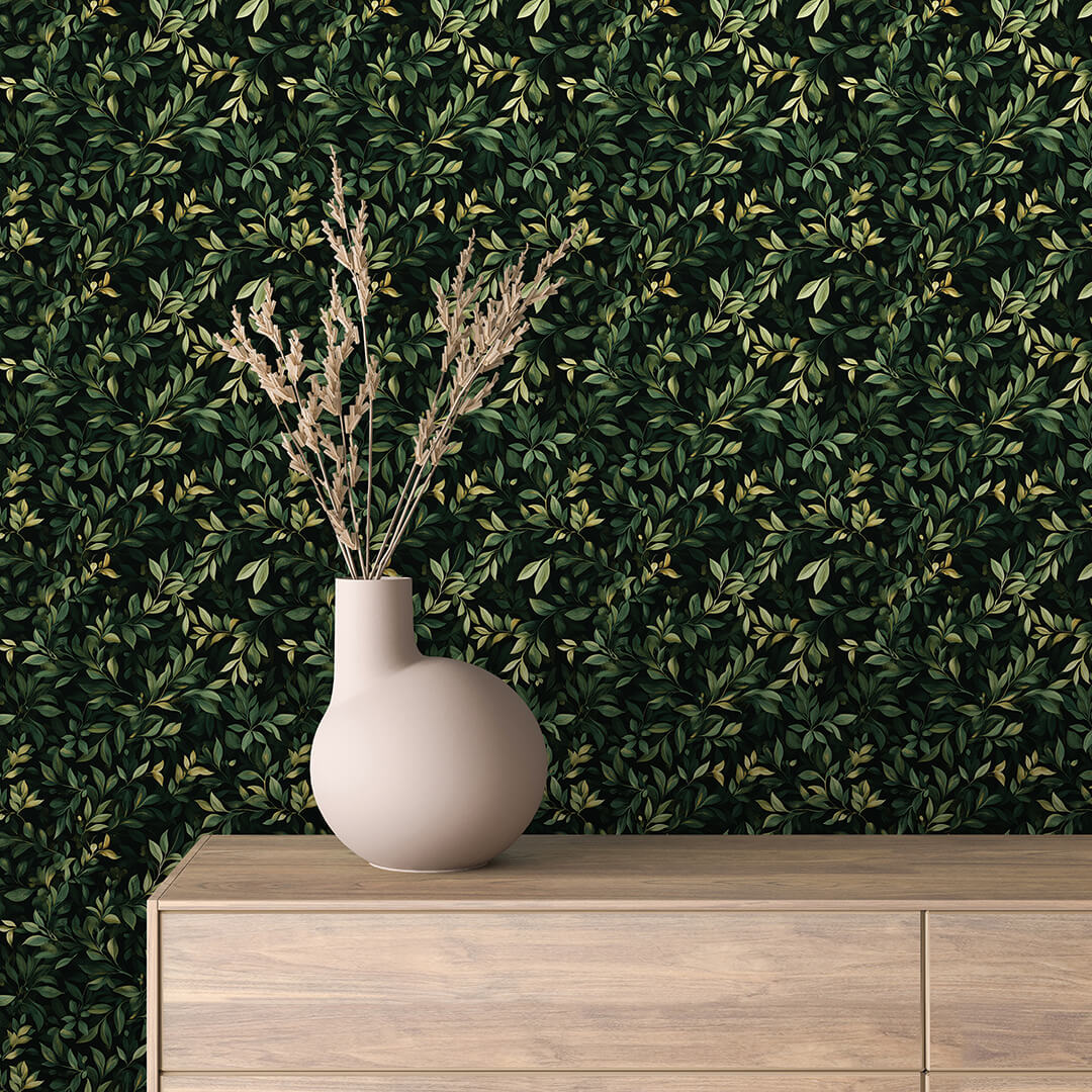 Dark Green Hedge Leaf Wallpaper Floral 0043