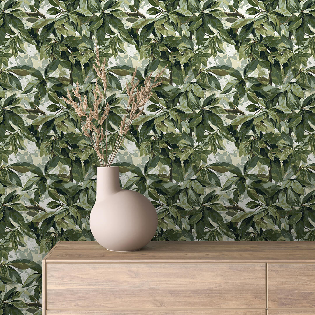 Painterly Green Leaf Wallpaper Floral 0045