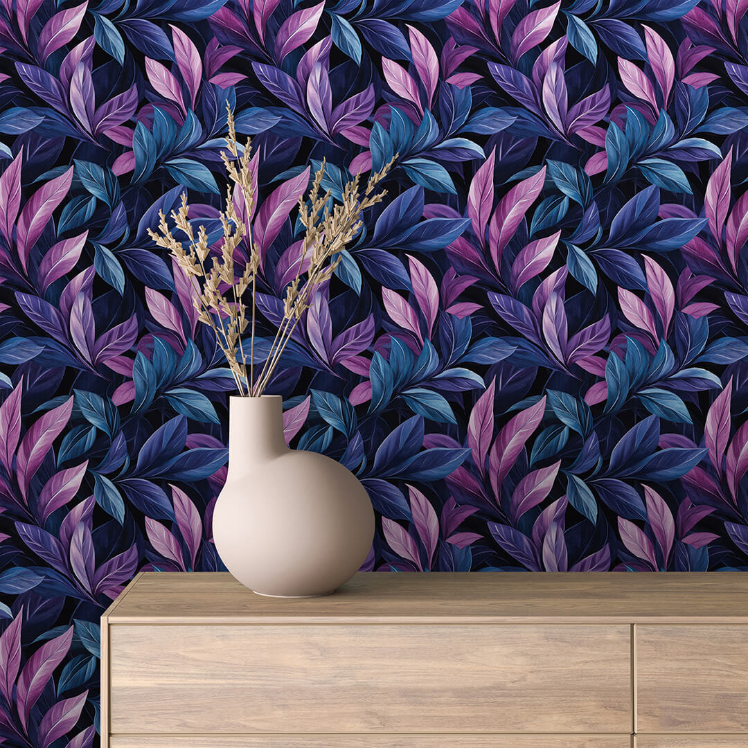 Jewel Tone Leaf Wallpaper Floral 0046