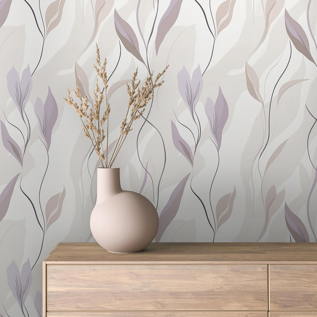 Mauve Trailing Leaf Wallpaper Floral 0047