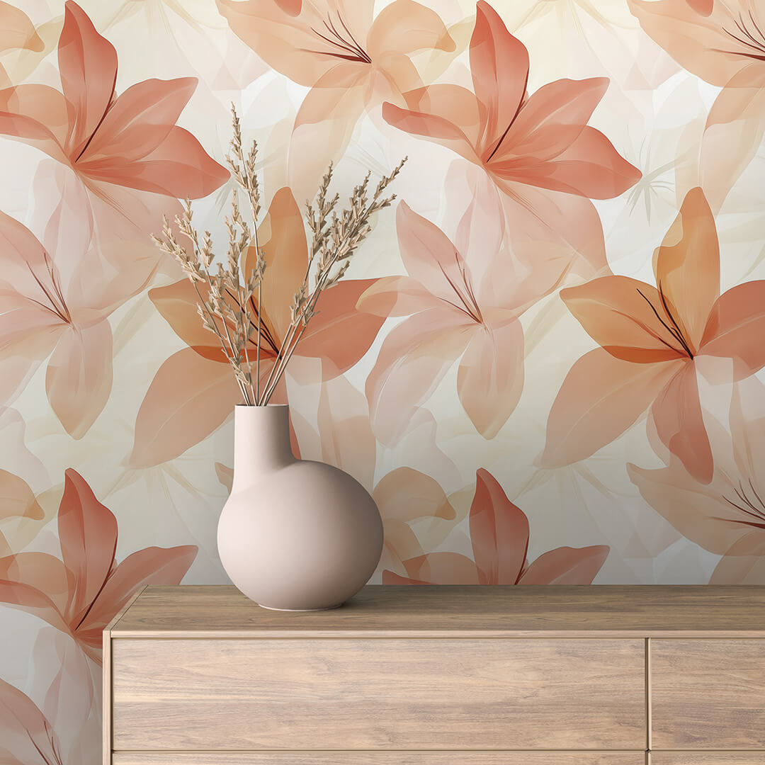 Coral Abstract Lily Wallpaper Floral 0052