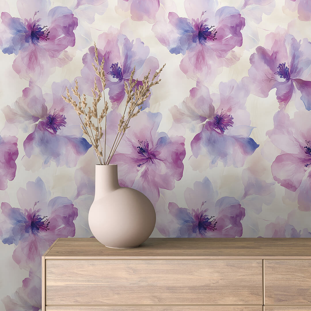 Lavender Watercolor Hibiscus Wallpaper Floral 0053