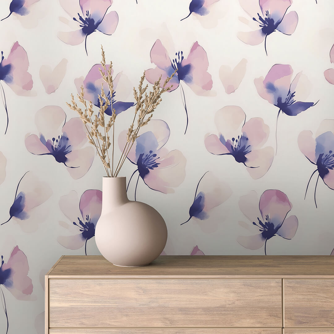 Soft Pink Watercolor Poppy Wallpaper Floral 0055