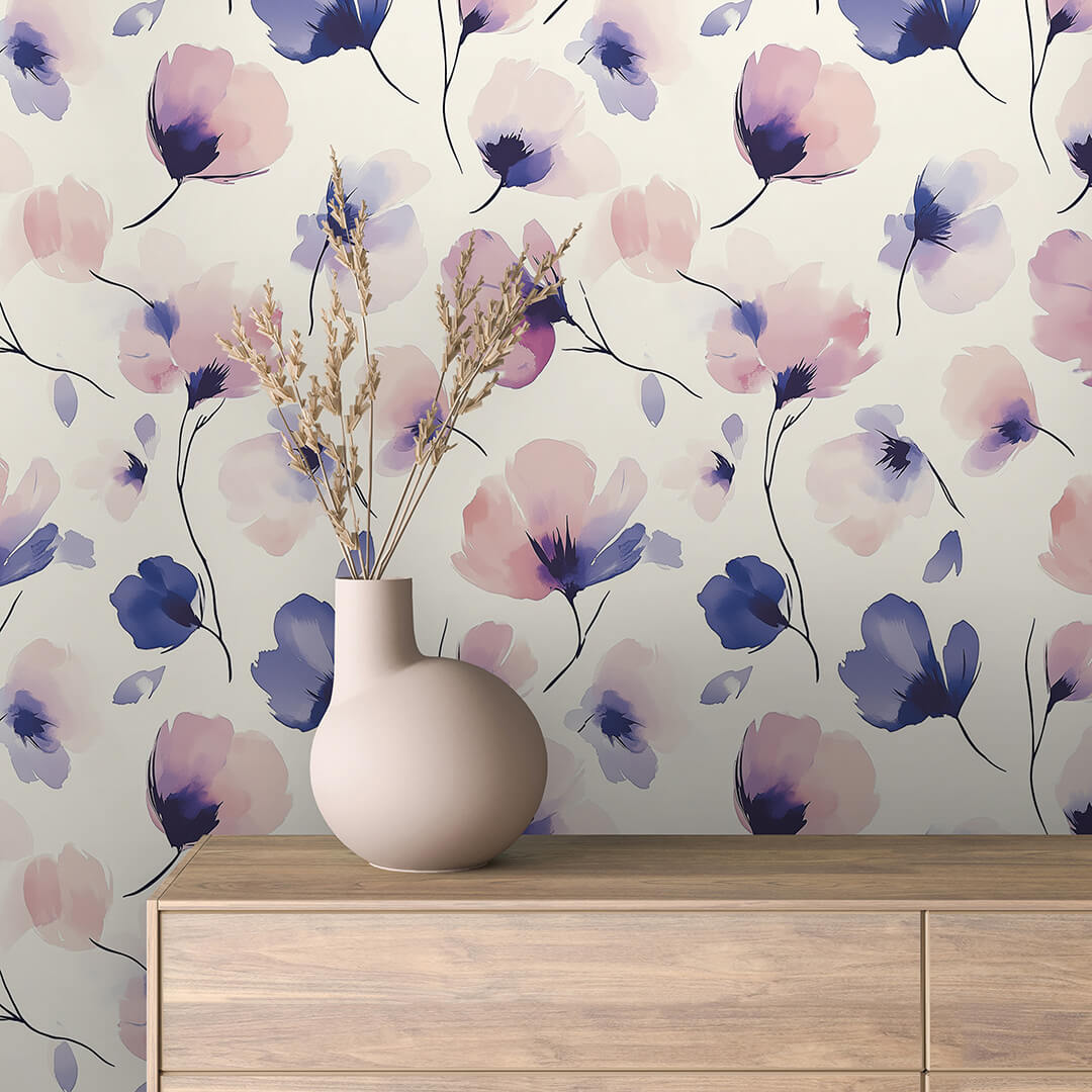 Falling Poppy Watercolor Wallpaper Floral 0056