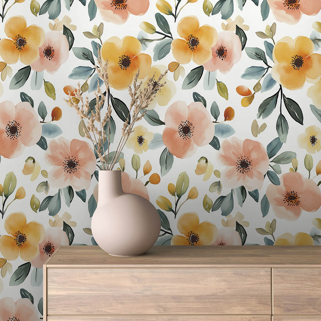 Golden Peach Floral Bouquet Wallpaper Floral 0057