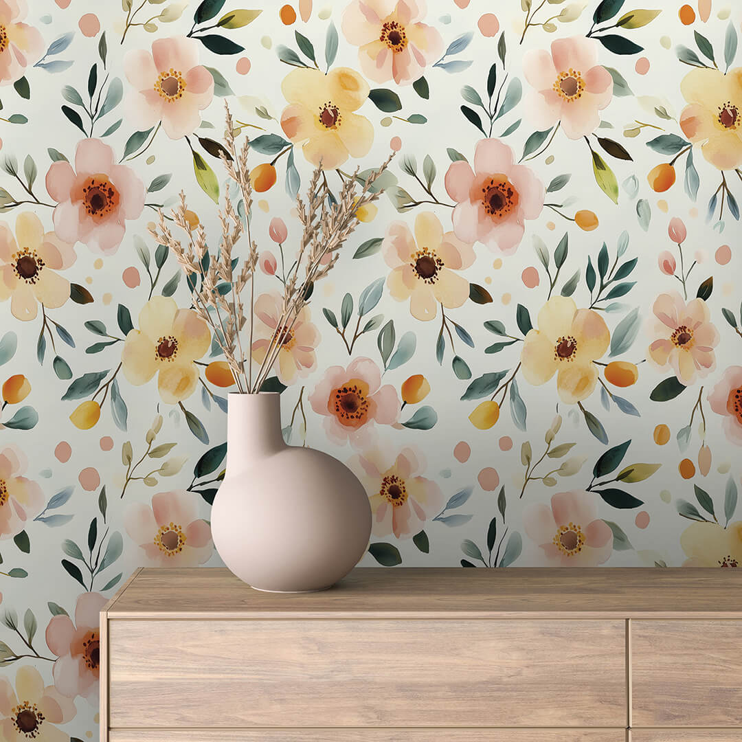 Yellow Pink Ditsy Floral Wallpaper Floral 0059
