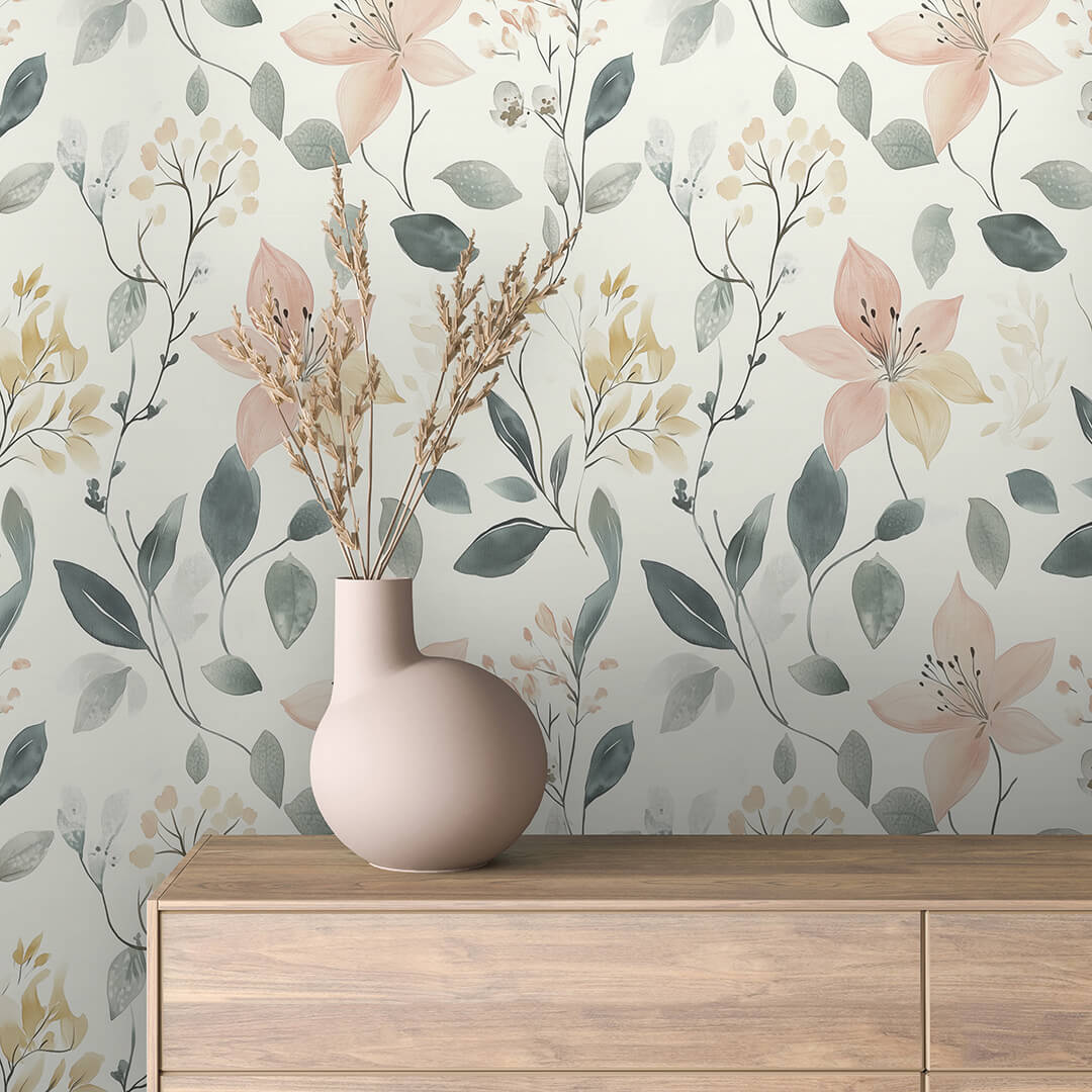 Pastel Lily Leaf Wallpaper Floral 0061