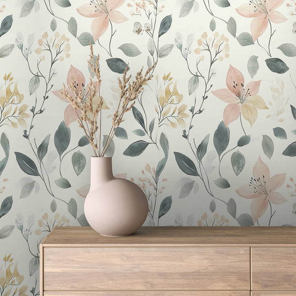 Pastel Lily Leaf Peel & Stick Wallpaper – Floral 0061