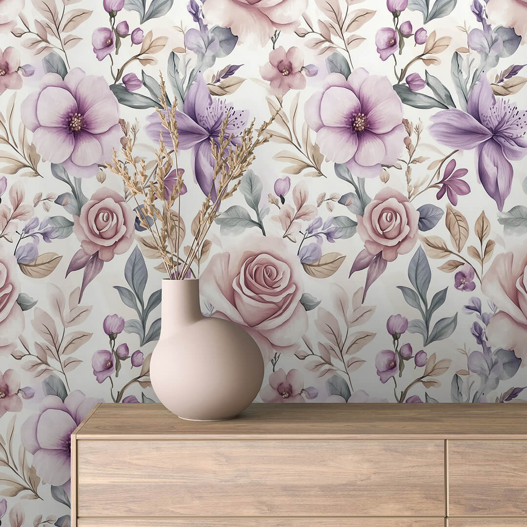 Purple Vintage Rose Bouquet Wallpaper Floral 0062