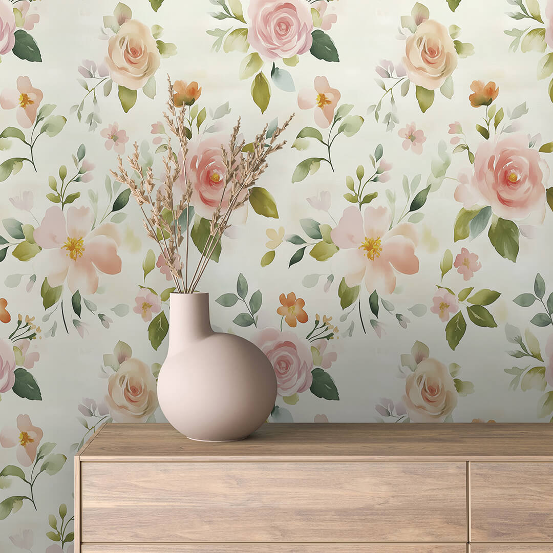 Blush Rose Bouquet Wallpaper Floral 0063