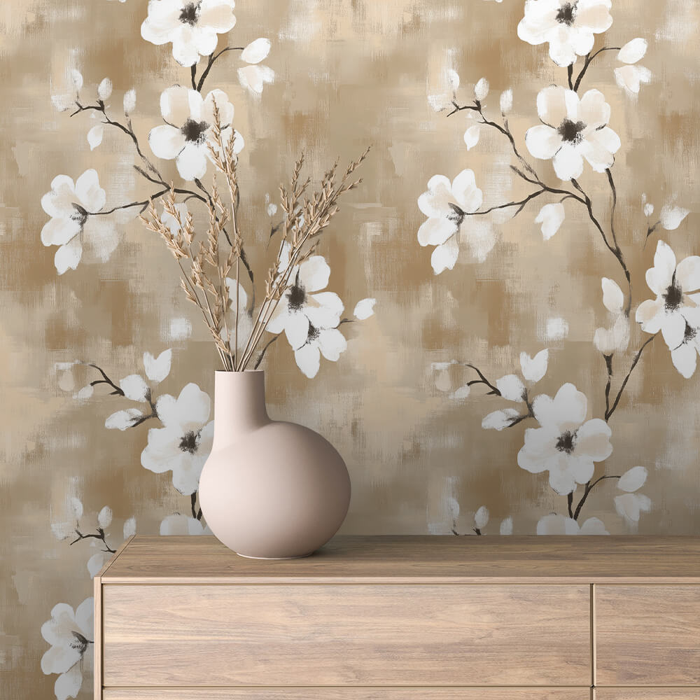 Amber Magnolia Bloom Wallpaper Floral 0072