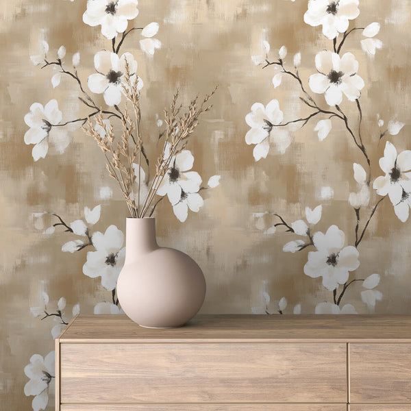 Amber Magnolia Bloom Peel & Stick Wallpaper – Floral 0072