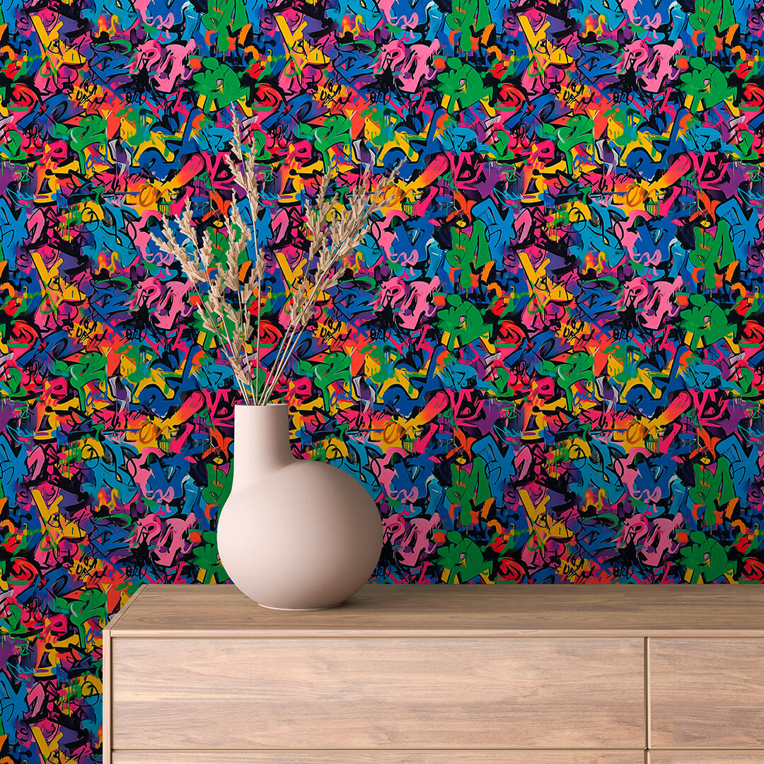 Dense Multicolour Wildstyle Peel & Stick Wallpaper – Techno-Geek 0003